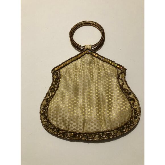 Vintage 50s 60s Beaded Purse Made In Hong Kong Plastic Ring Handled Clutch Bag - Picture 4 of 5